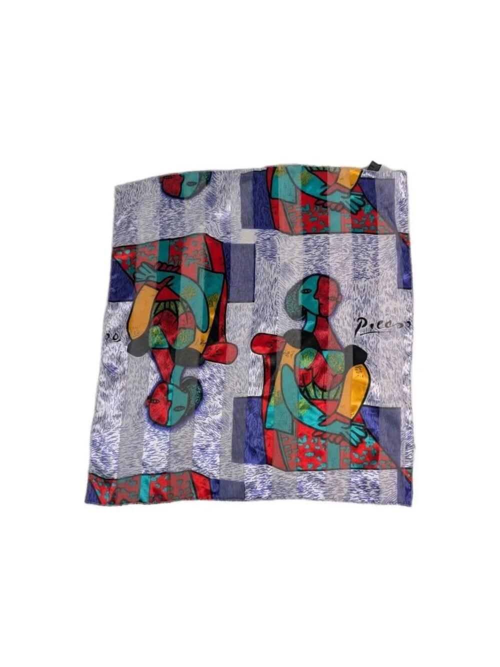 Vtg Picasso Print Scarf Abstract Portrait Art to Wear Korea silk feel polyester